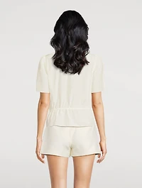 Cotton And Silk Cinched Lace Trim Blouse