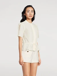Cotton And Silk Cinched Lace Trim Blouse