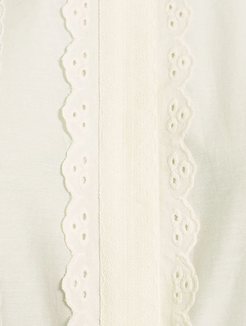 Cotton And Silk Cinched Lace Trim Blouse