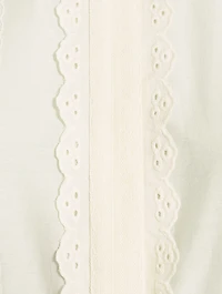 Cotton And Silk Cinched Lace Trim Blouse