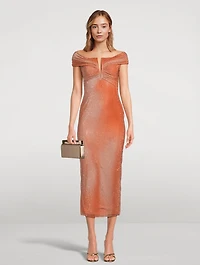 Off-The-Shoulder Sequin Midi Dress
