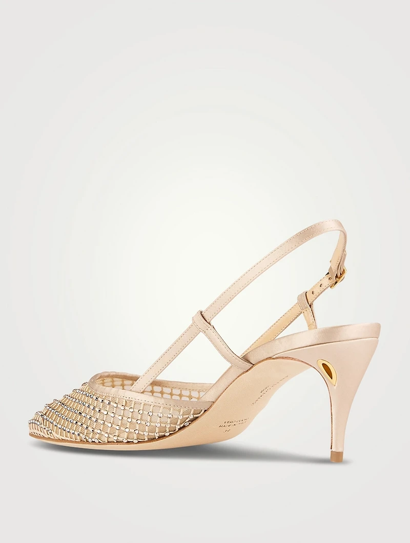 Mario Crystal Mesh Slingback Pumps