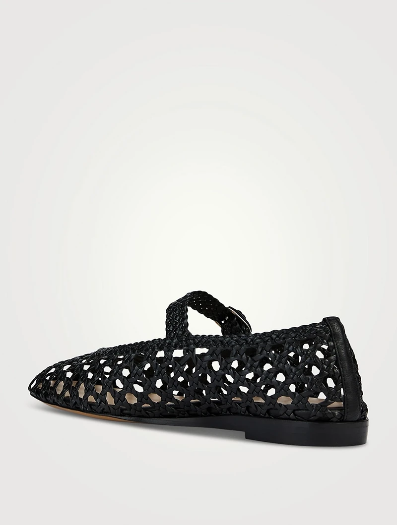 Woven Leather Mary Jane Ballet Flats