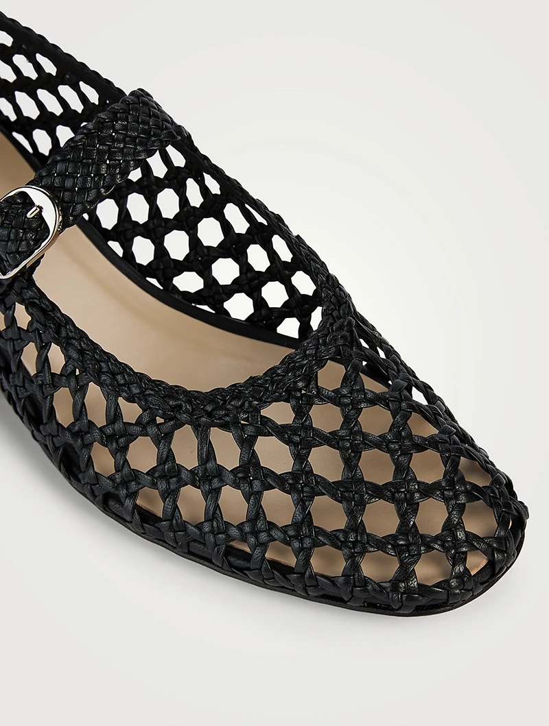 Woven Leather Mary Jane Ballet Flats