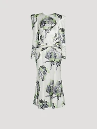 Silk Satin Midi Dress Rose Print