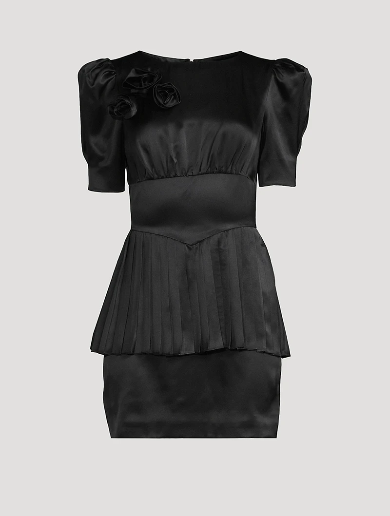 Silk Satin Mini Dress With Rose Detail