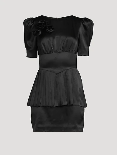 Silk Satin Mini Dress With Rose Detail