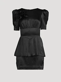 Silk Satin Mini Dress With Rose Detail