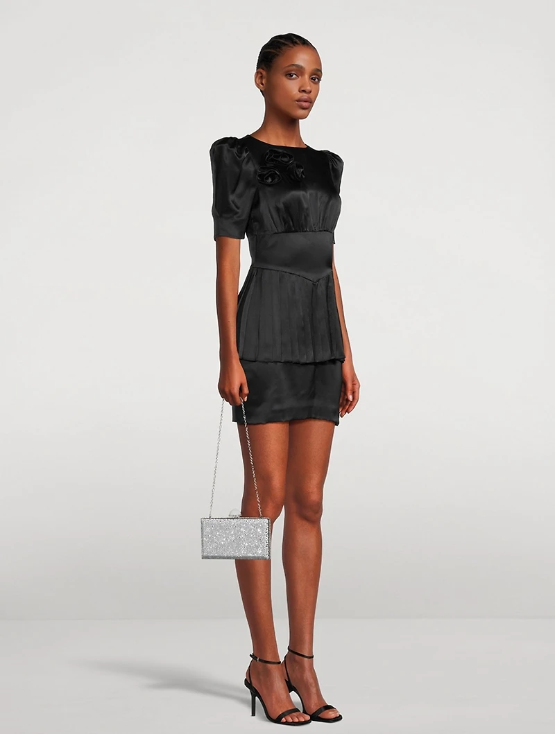 Silk Satin Mini Dress With Rose Detail