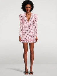 Silk Mini Dress Polka Dot Print