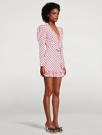 Silk Mini Dress Polka Dot Print