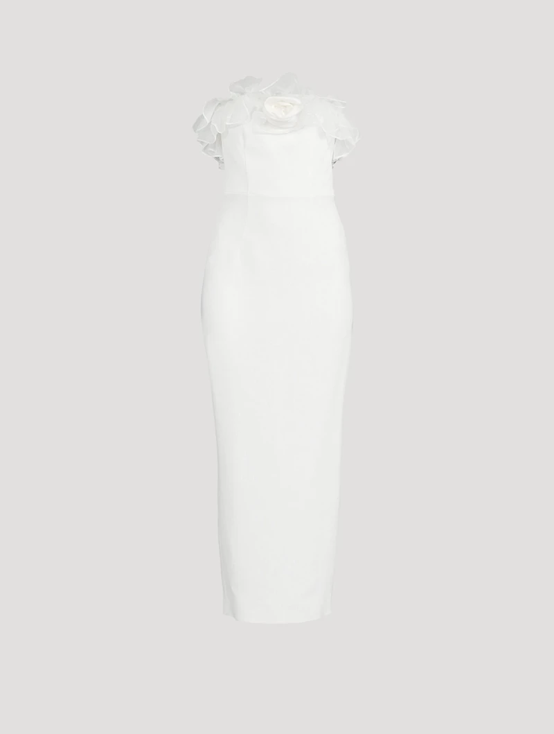 Cady Bustier Long Dress With Organza Ruffles