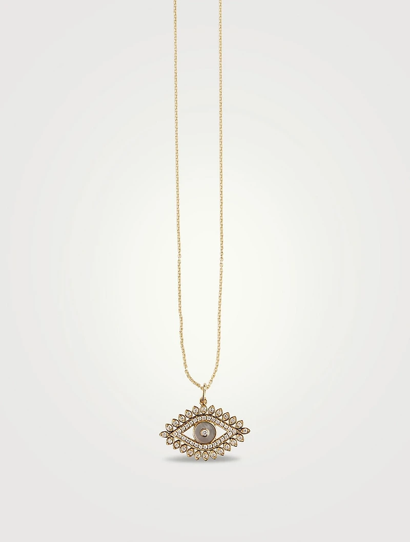 14K Gold Evil Eye Marquise Pendant Necklace With Mother-Of-Pearl And Diamonds