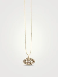 14K Gold Evil Eye Marquise Pendant Necklace With Mother-Of-Pearl And Diamonds