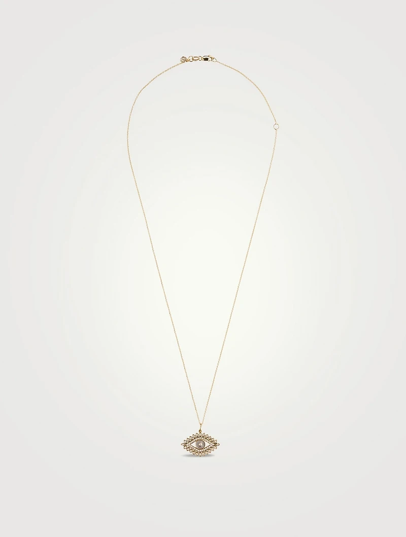 14K Gold Evil Eye Marquise Pendant Necklace With Mother-Of-Pearl And Diamonds
