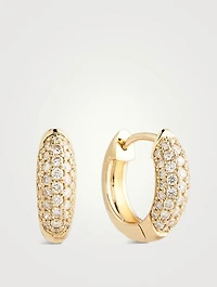 14K Gold Puffy Huggie Hoop Earrings With Diamonds