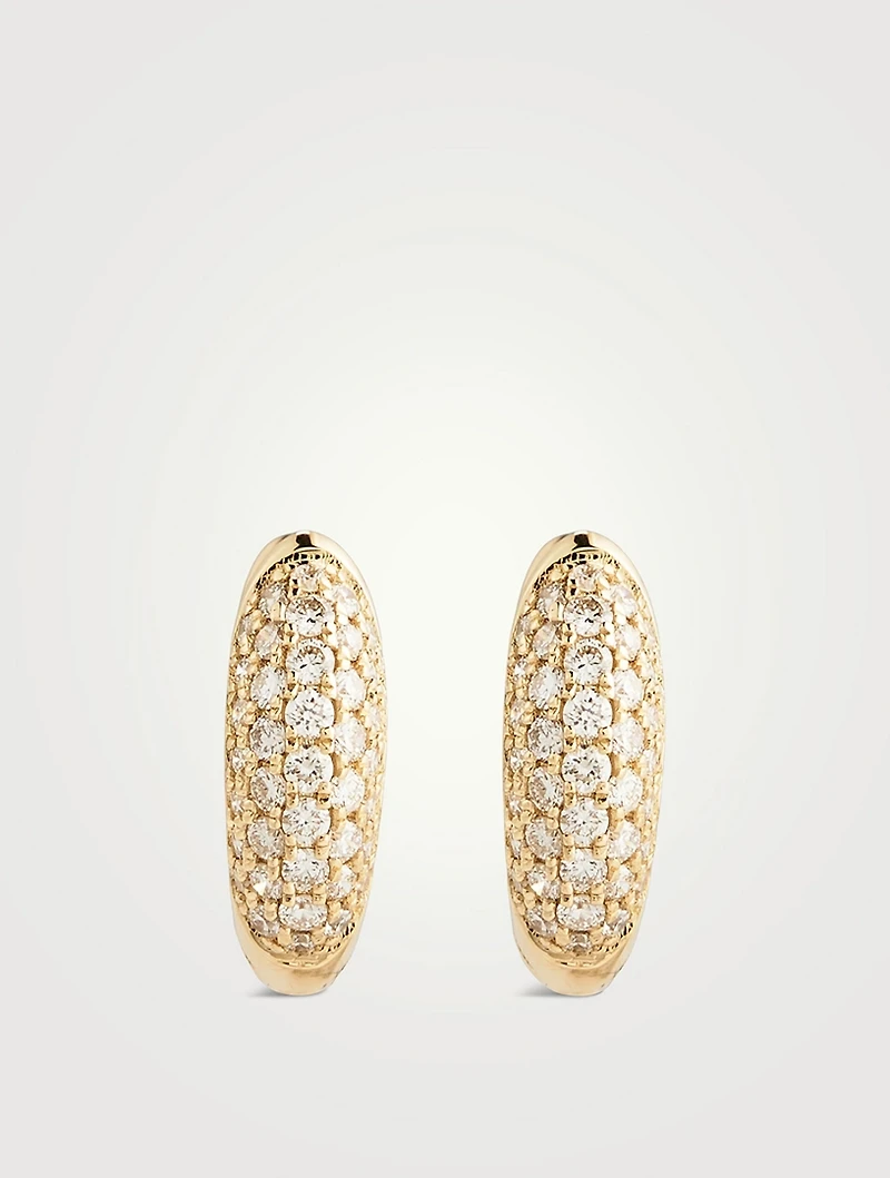 14K Gold Puffy Huggie Hoop Earrings With Diamonds