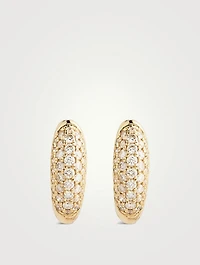 14K Gold Puffy Huggie Hoop Earrings With Diamonds