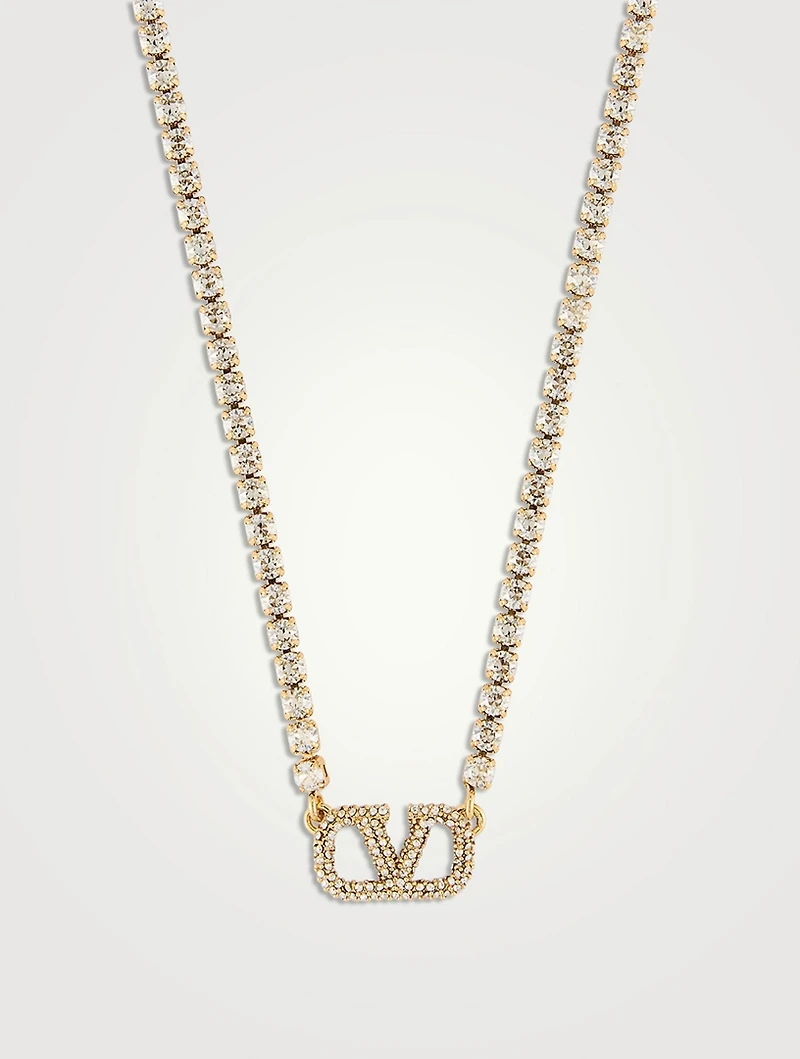 VLogo Crystal Tennis Necklace