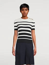 Stripe Jacquard Short-Sleeve Sweater
