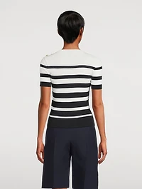 Stripe Jacquard Short-Sleeve Sweater