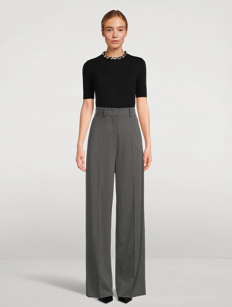 Stretch Wool Wide-Leg Trousers