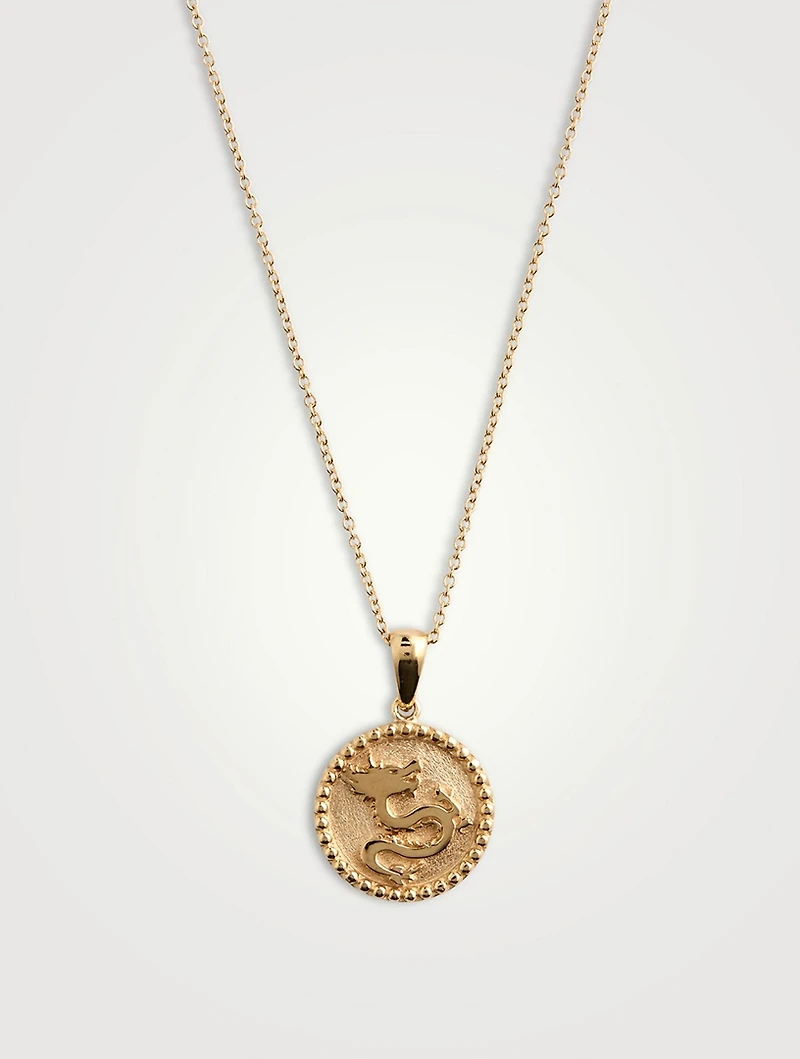 Dew Drop 14K Gold Year Of The Dragon Medallion Necklace