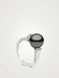 18K White Gold Tahitian Pearl Ring With Diamonds