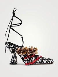 Embellished Ankle-Tie Pumps Geometric Print