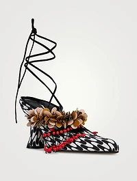 Embellished Ankle-Tie Pumps Geometric Print
