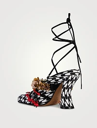 Embellished Ankle-Tie Pumps Geometric Print