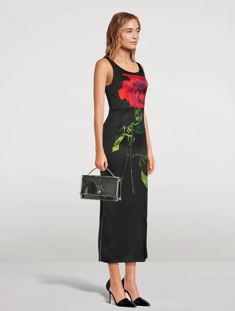 Silk Midi Dress Shadow Rose Print