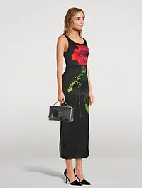 Silk Midi Dress Shadow Rose Print