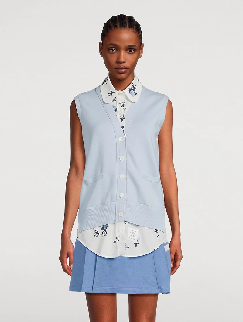 Sleeveless Cardigan With Shirt Floral Print