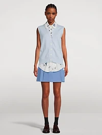 Sleeveless Cardigan With Shirt Floral Print