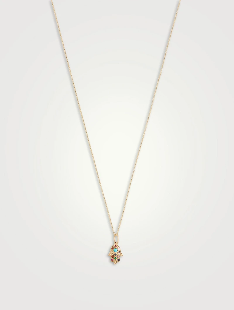 Baby 14K Gold Rainbow Hamsa Pendant Necklace With Multicolour Stones