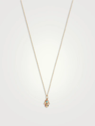 Baby 14K Gold Rainbow Hamsa Pendant Necklace With Multicolour Stones