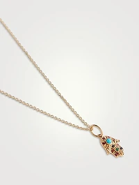 Baby 14K Gold Rainbow Hamsa Pendant Necklace With Multicolour Stones