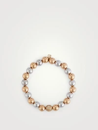 14K Gold Beaded Two-Tone Bracelet With 14K Gold 8mm Pavé Diamond Ball