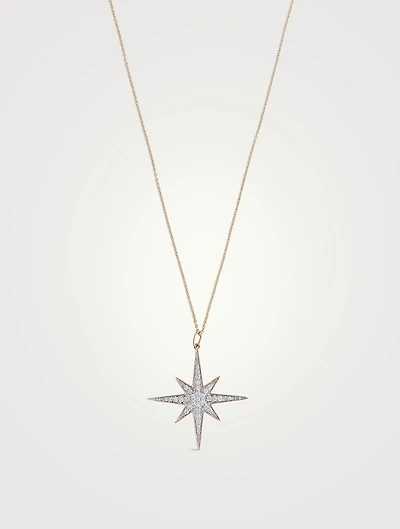 Large 14K Gold Starburst Pendant Necklace With Diamonds