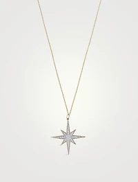 Large 14K Gold Starburst Pendant Necklace With Diamonds