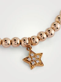 14K Gold Beaded Bracelet With 14K Gold Diamond Star Charm