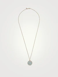 Large 14K Gold Luck Tableau Medallion Necklace With Diamonds