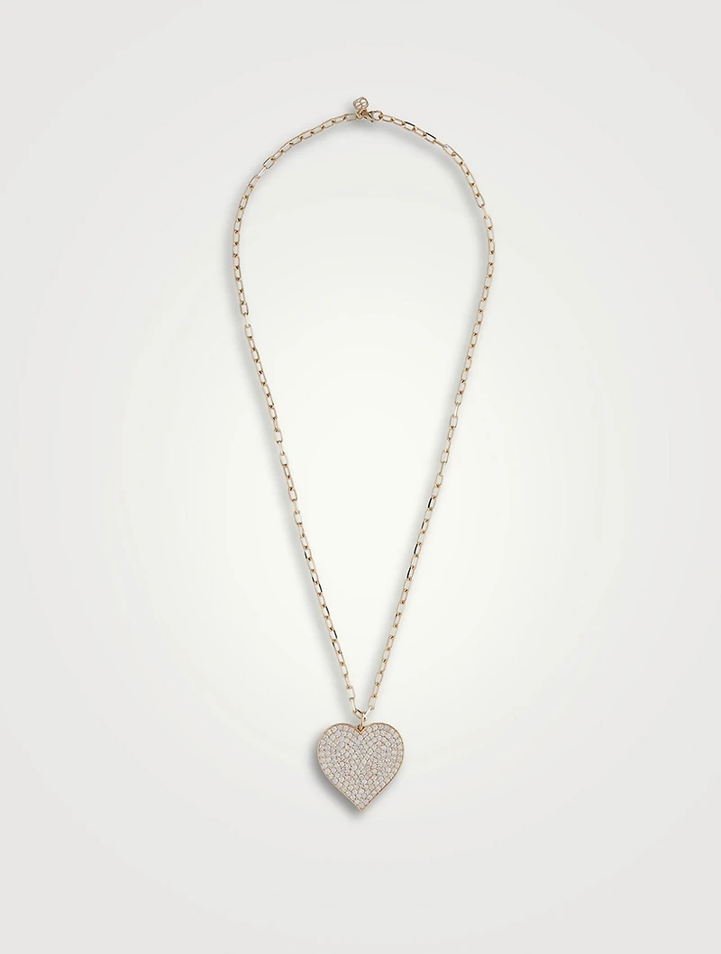 Supersize 14K Gold Pavé Heart Pendant Necklace With Diamonds