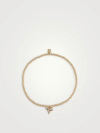 14K Gold Beaded Bracelet With Tiny 14K Gold Hummingbird Charm
