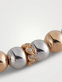 14K Two-Tone Beaded Bracelet With 14K Gold 4mm Round Bezel Diamond Rondelle