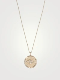 14K Gold Pavé Evil Eye Coin Pendant Necklace With Diamonds