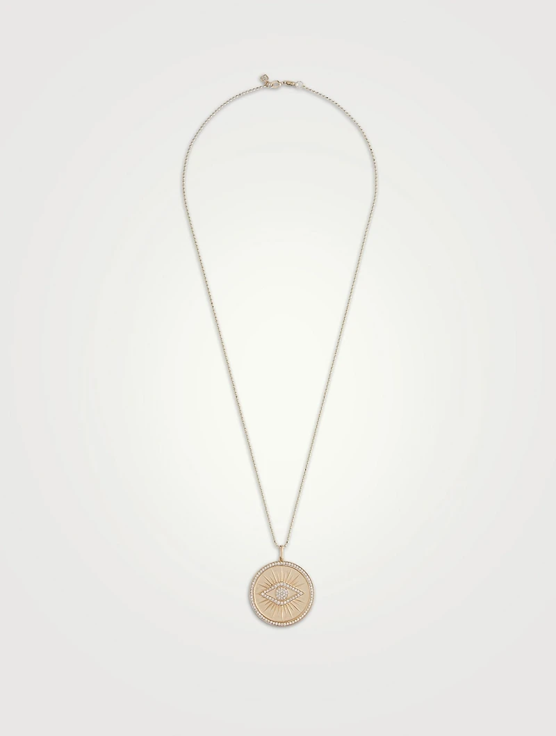 14K Gold Pavé Evil Eye Coin Pendant Necklace With Diamonds