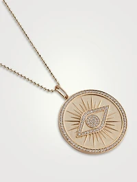 14K Gold Pavé Evil Eye Coin Pendant Necklace With Diamonds