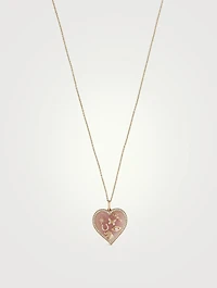 14K Gold Puffy Stone Icon Heart Pendant Necklace With Diamonds